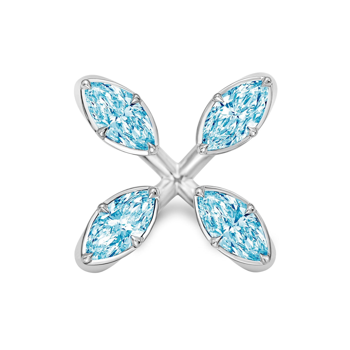 Lab-Grown Blue Marquise Diamond Floating Ring in 14K White Gold