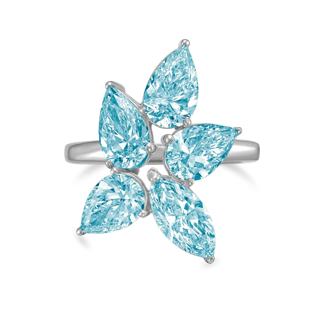 Lab-Grown Blue Multi-Cut Diamond Cluster Ring in 14K White Gold
