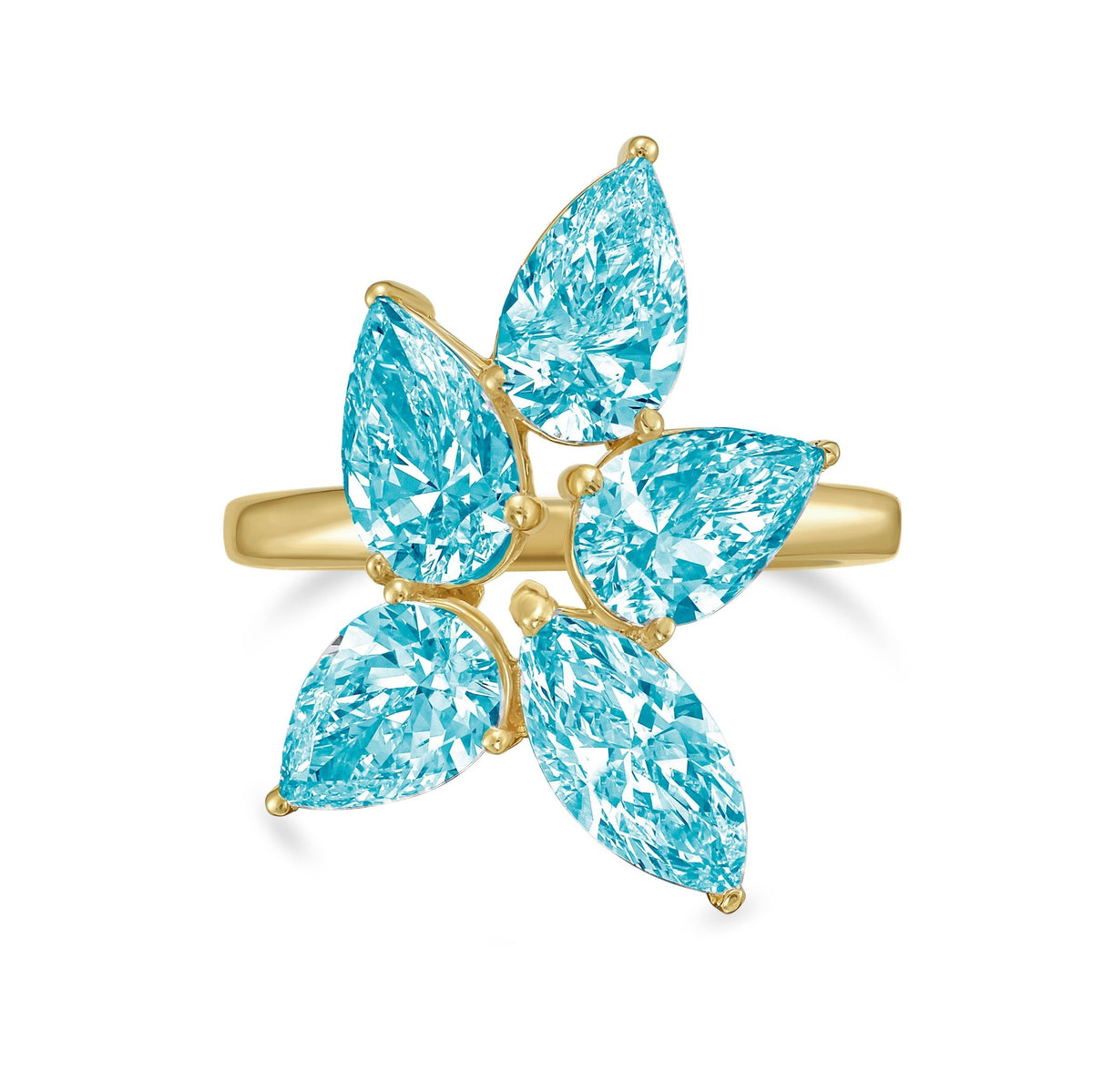 Lab-Grown Blue Multi-Cut Diamond Cluster Ring in 14K Yellow Gold