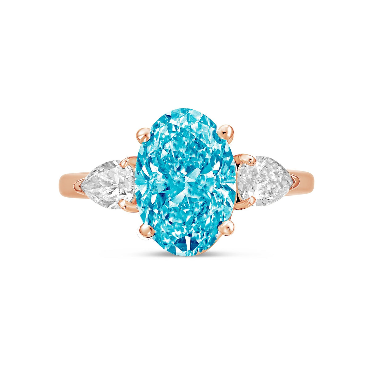 Lab-Grown Blue Oval Diamond Ring with Pear Sides in 14K Rose Gold