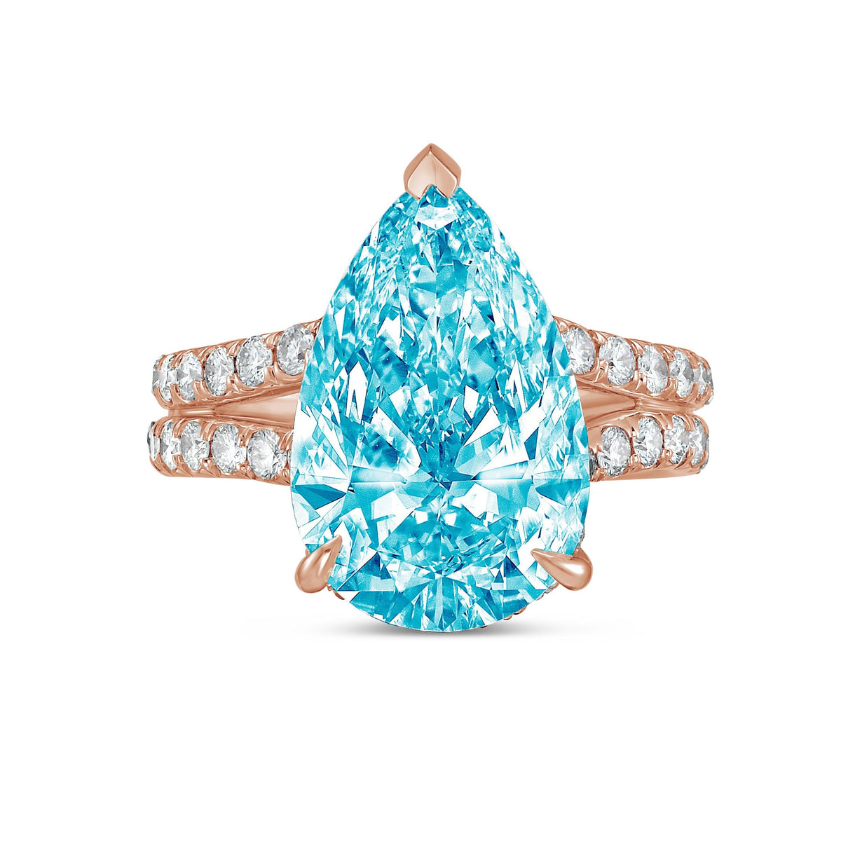 Lab-Grown Blue Pear Diamond Split Shank Engagement Ring in 14K Rose Gold