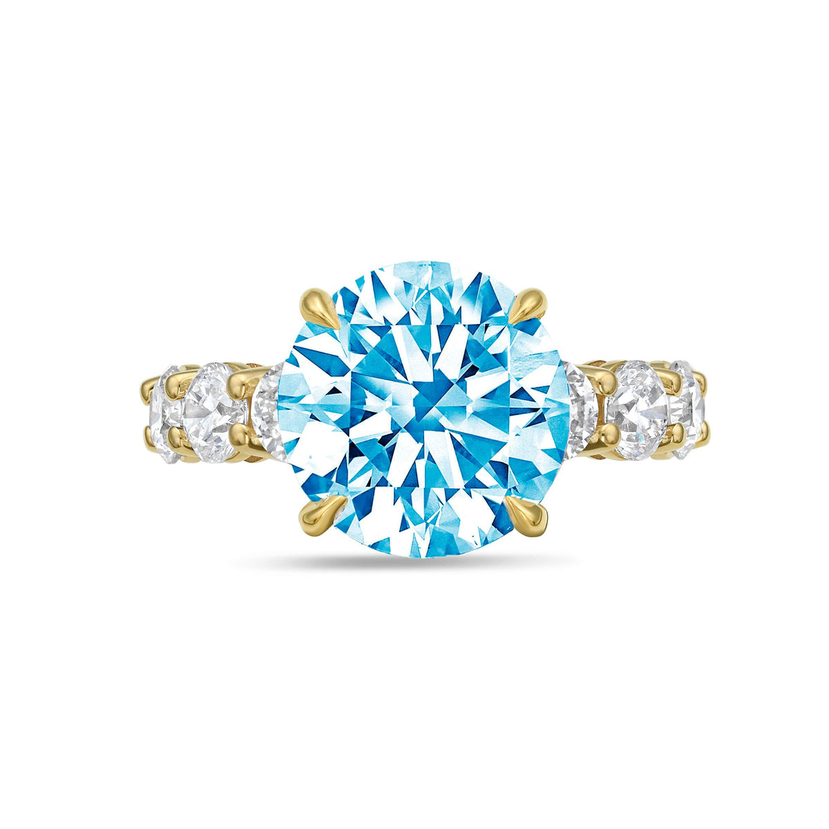 Lab-Grown Blue Round Diamond Ring with Full Eternity Band in 14K Yellow Gold