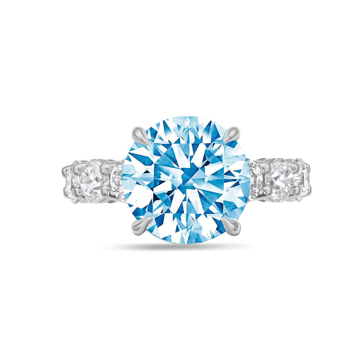 Lab-Grown Blue Round Half-Eternity Diamond Pave Band Ring in 14K White Gold