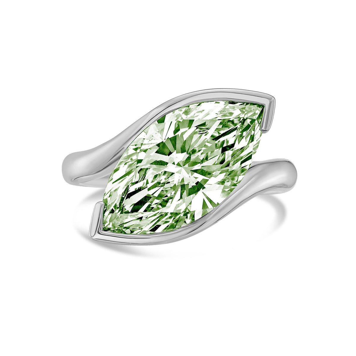 Lab-Grown Green Marquise Diamond Bypass Ring in 14K White Gold