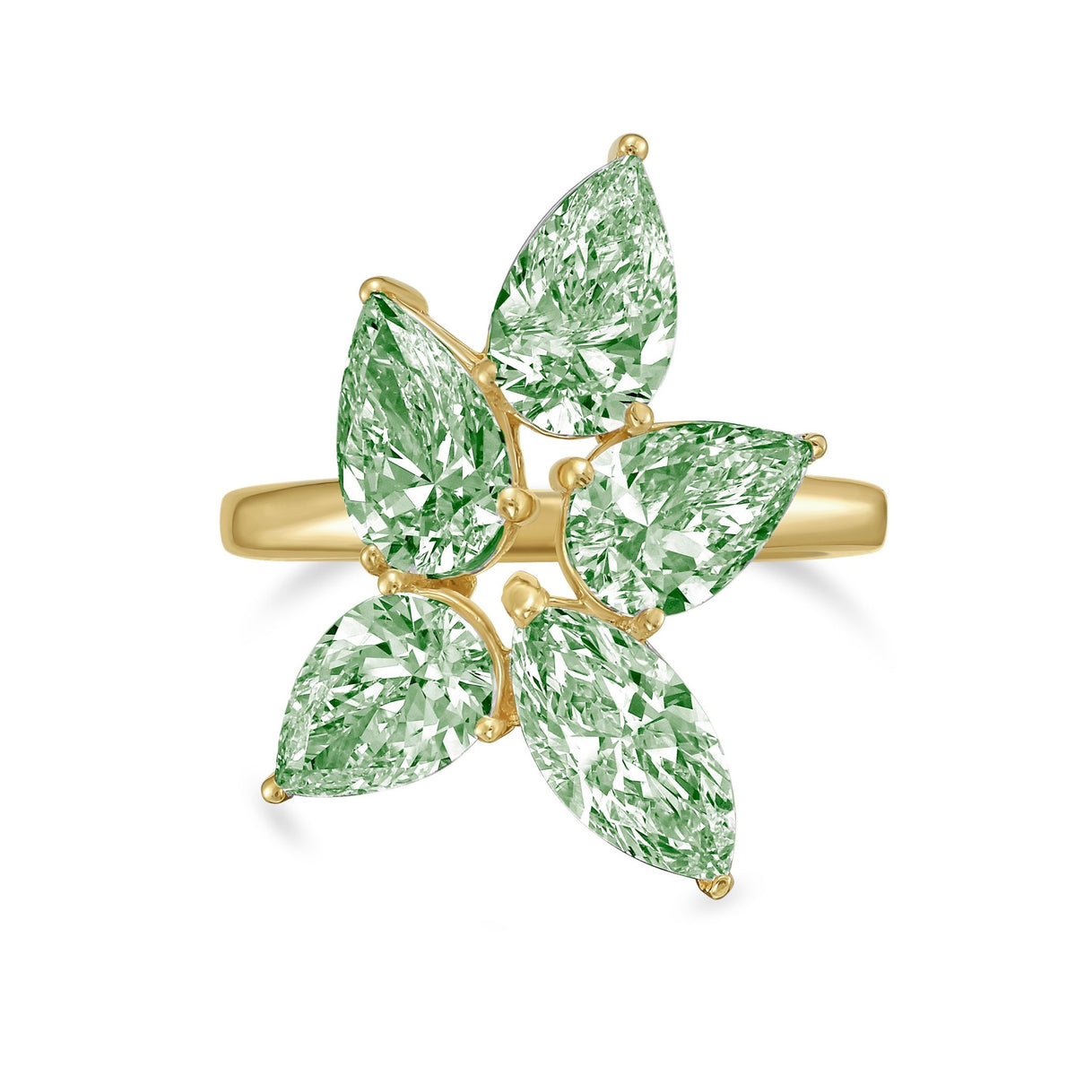Lab-Grown Green Multi-Cut Diamond Cluster Ring in 14K Yellow Gold