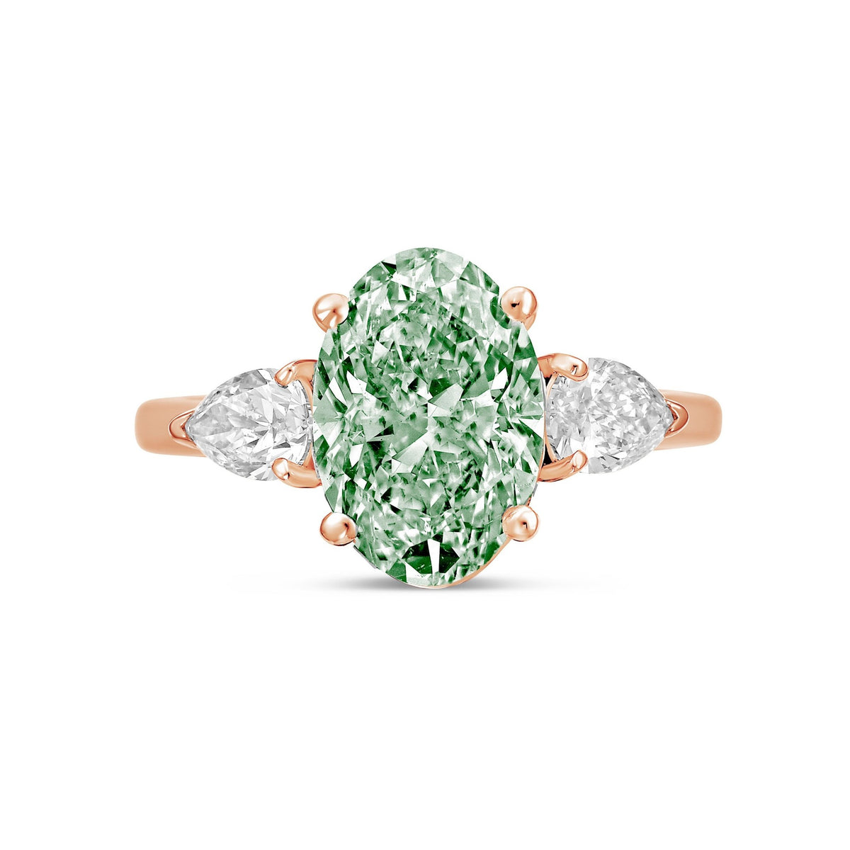 Lab-Grown Green Oval Diamond Ring with Pear Sides in 14K Rose Gold