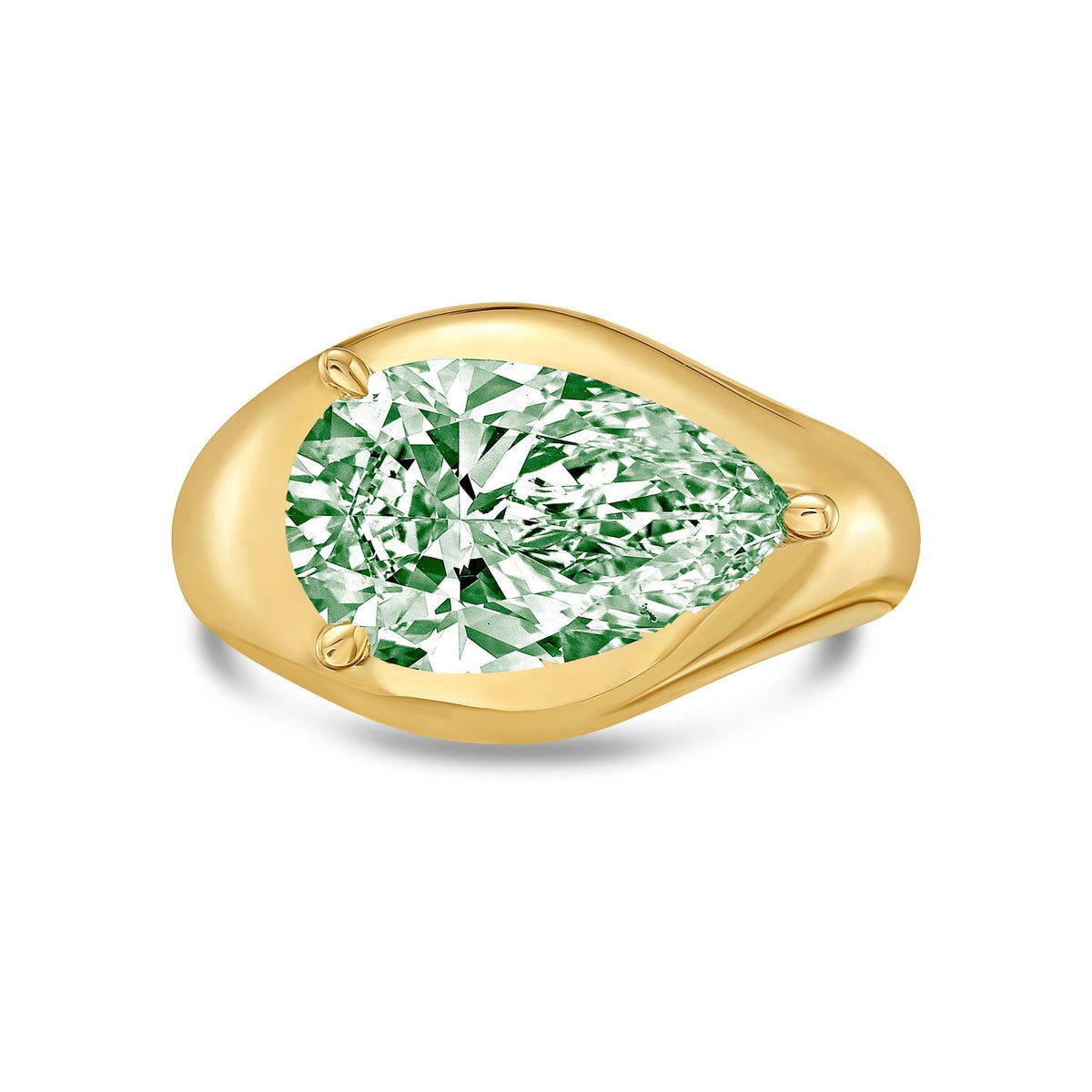 Lab-Grown Green Pear Diamond Bypass Ring in 14K Yellow Gold