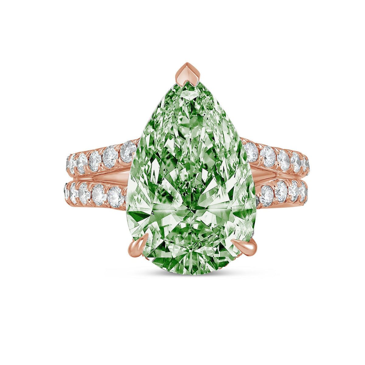 Lab-Grown Green Pear Diamond Split Shank Engagement Ring in 14K Rose Gold
