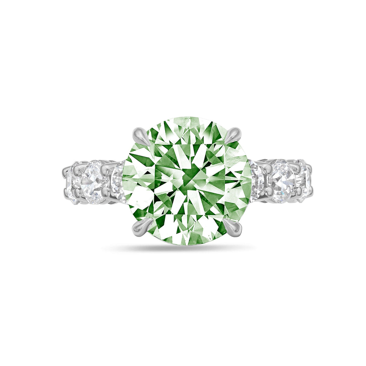Lab-Grown Green Round Half-Eternity Diamond Pave Band Ring in 14K White Gold