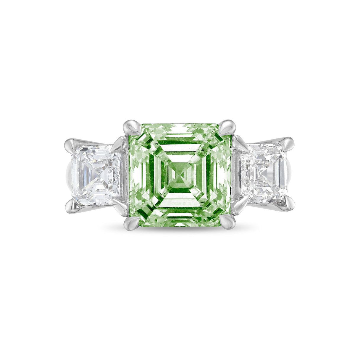 Lab-Grown Green Three-Stone Asscher Diamond Engagement Ring in 14K White Gold