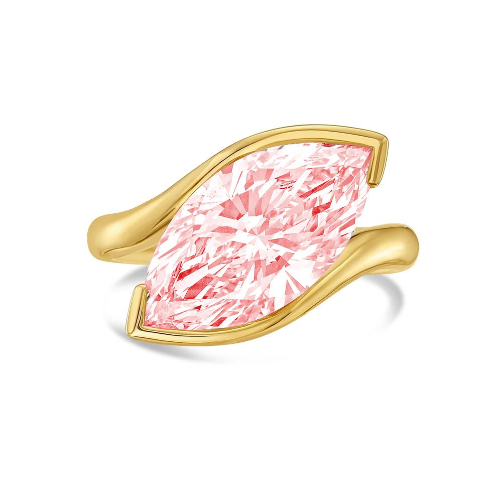 Lab-Grown Pink Marquise Diamond Bypass Ring in 14K Yellow Gold