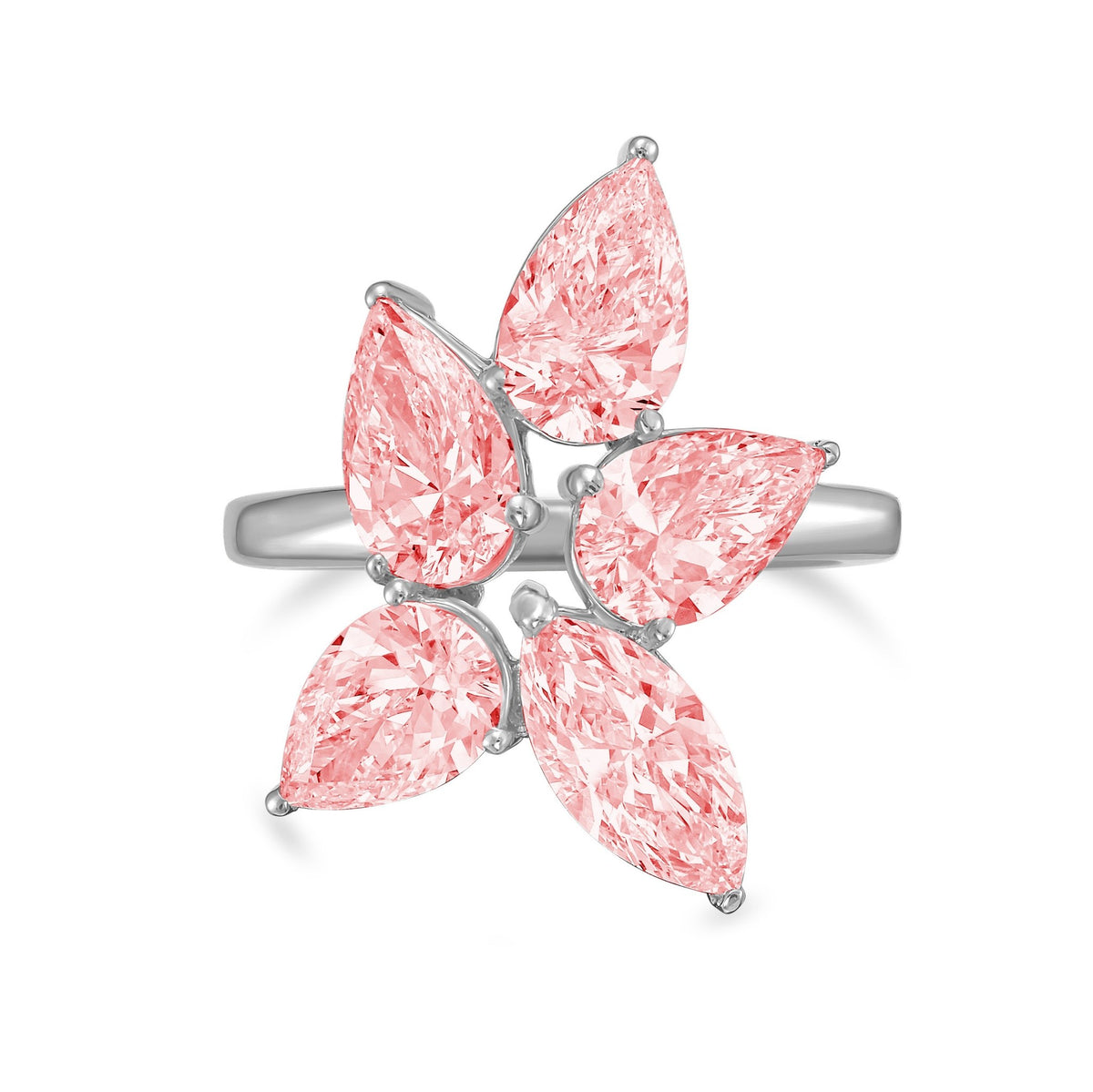 Lab-Grown Pink Multi-Cut Diamond Cluster Ring in 14K White Gold