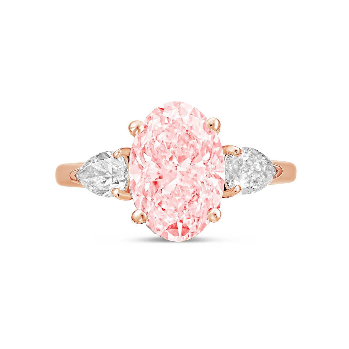 Lab-Grown Pink Oval Diamond Ring with Pear Sides in 14K Rose Gold