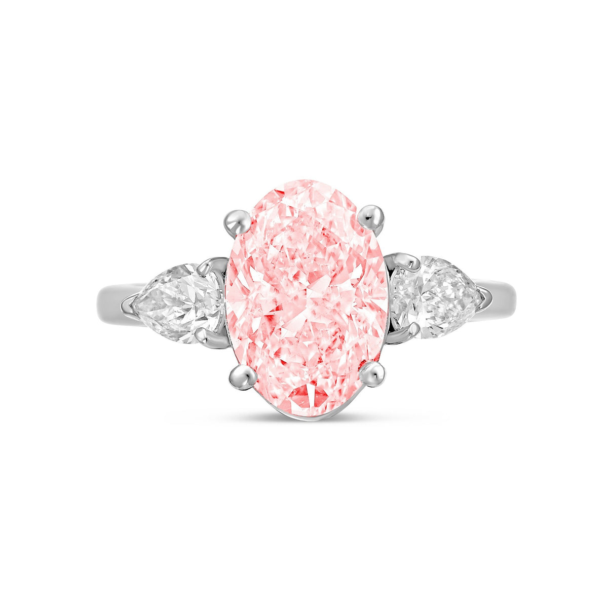 Lab-Grown Pink Oval Diamond Ring with Pear Sides in 14K White Gold