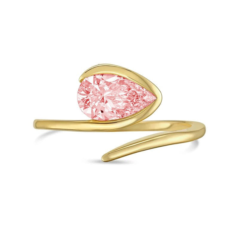 Lab-Grown Pink Pear Diamond Bypass Ring with Open Band in 14K Yellow Gold