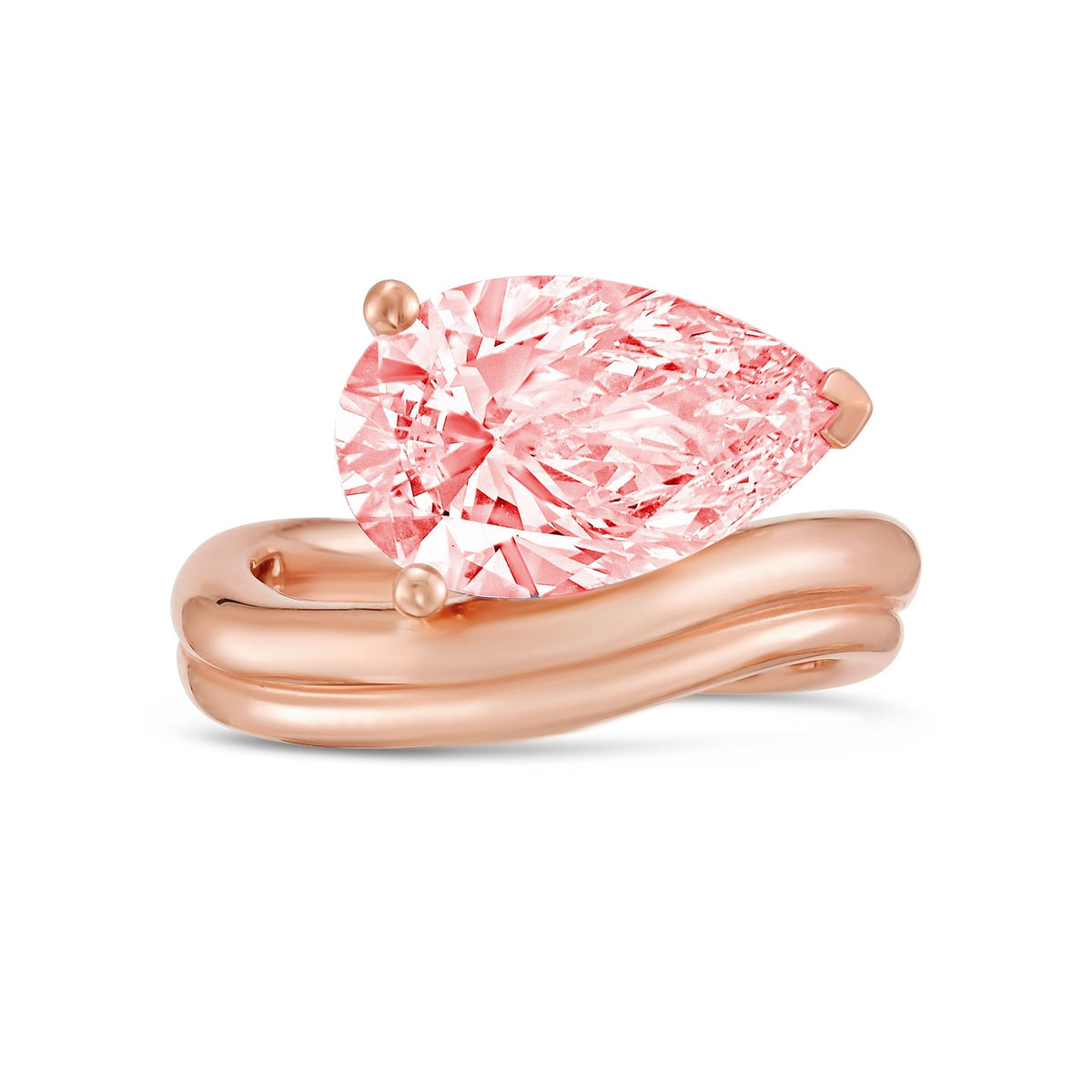 Lab-Grown Pink Pear Diamond Ring with Wavy Band in 14K Rose Gold