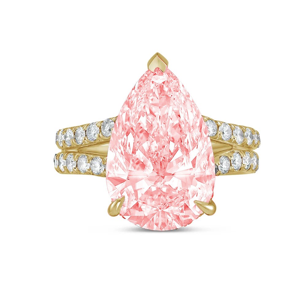 Lab-Grown Pink Pear Diamond Split Shank Engagement Ring in 14K Yellow Gold