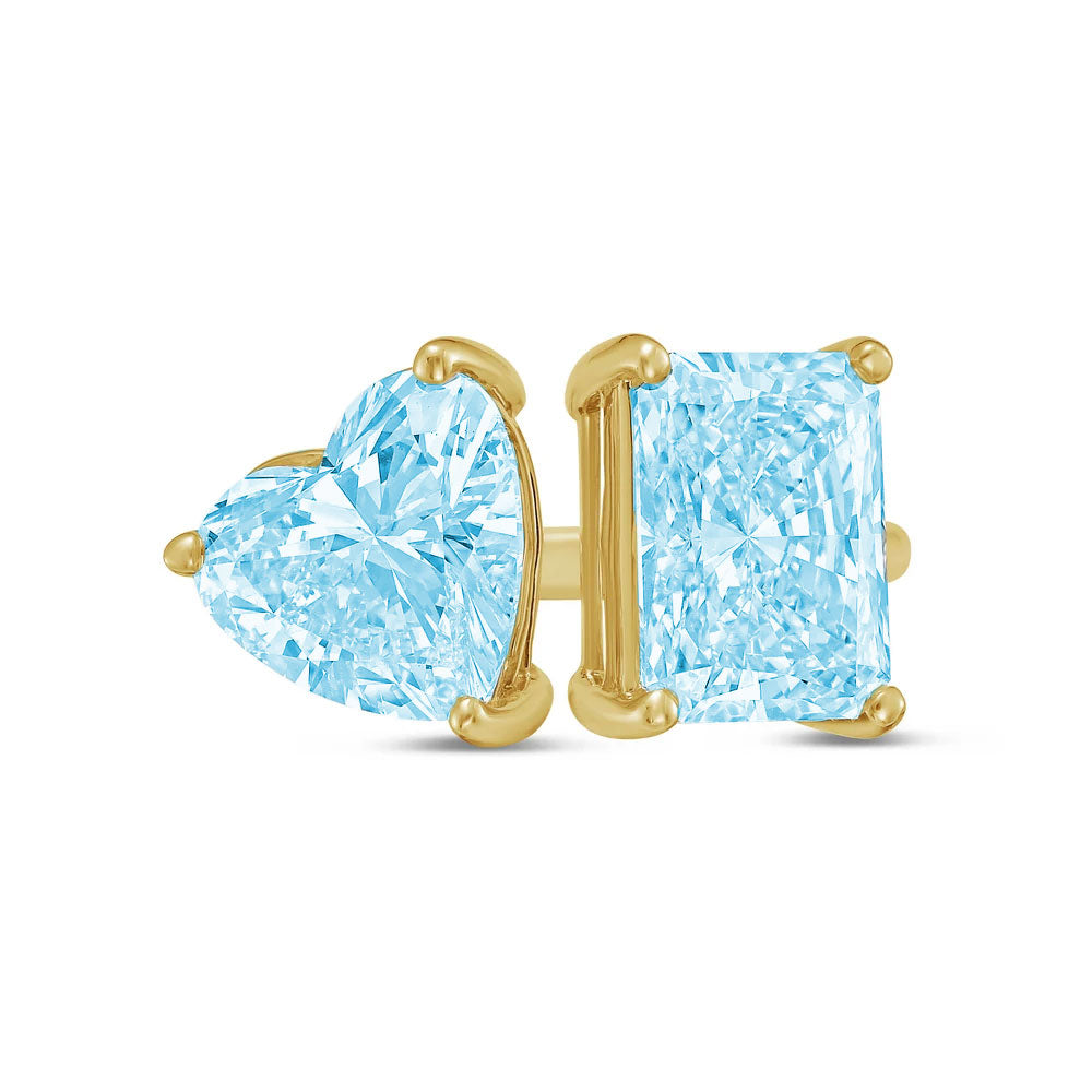 Lab-Grown Toi et Moi Ring with Blue Heart and Blue Radiant Diamonds in 14K Yellow Gold