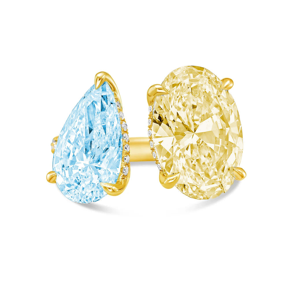 Lab-Grown Toi et Moi Ring with Blue Pear and Yellow Oval Diamonds in 14K Yellow Gold