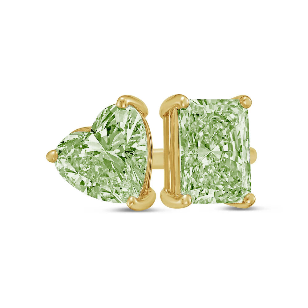 Lab-Grown Toi et Moi Ring with Green Heart and Green Radiant Diamonds in 14K Yellow Gold