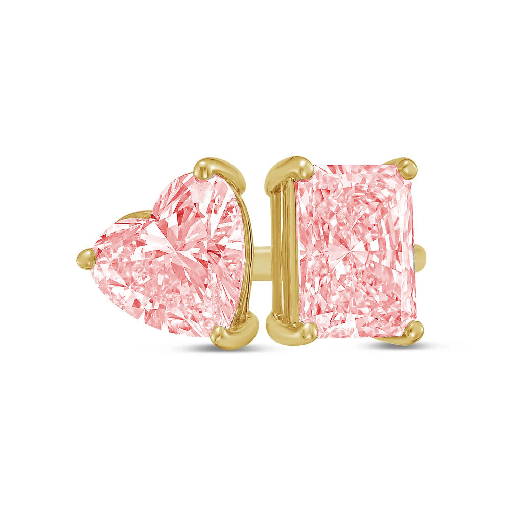 Lab-Grown Toi et Moi Ring with Pink Heart and Pink Radiant Diamonds in 14K Yellow Gold