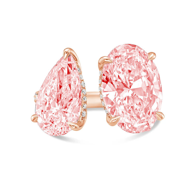 Lab-Grown Toi et Moi Ring with Pink Pear and Pink Oval Diamonds in 14K Rose Gold