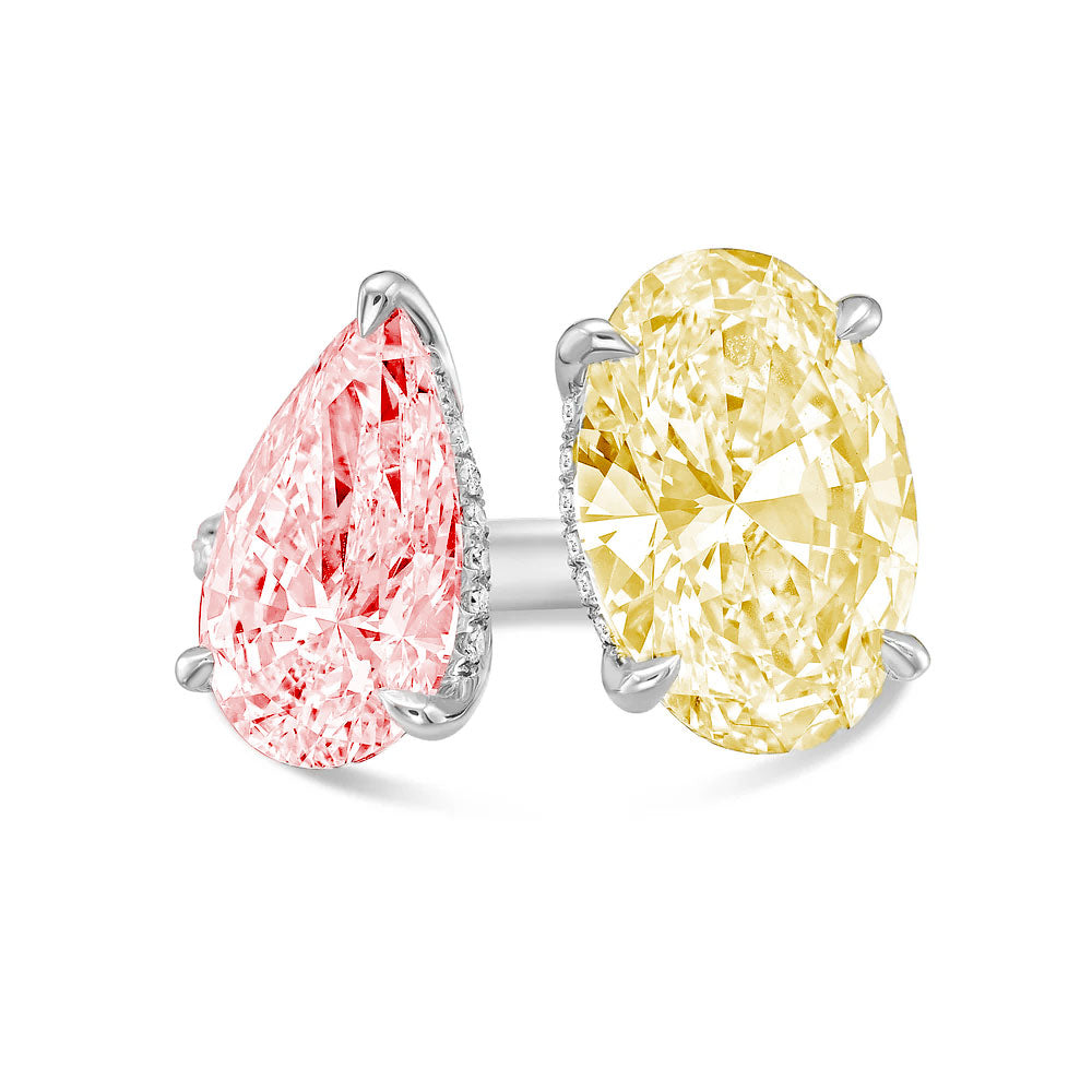 Lab-Grown Toi et Moi Ring with Pink Pear and Yellow Oval Diamonds in 14K White Gold