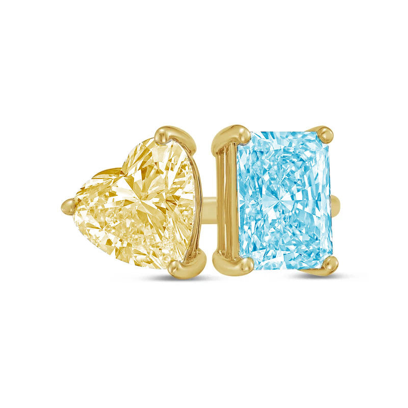 Lab-Grown Toi et Moi Ring with Yellow Heart and Blue Radiant Diamonds in 14K Yellow Gold