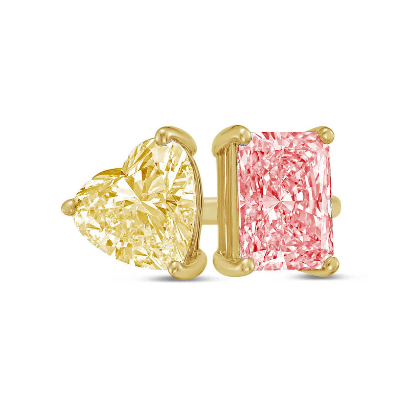Lab-Grown Toi et Moi Ring with Yellow Heart and Pink Radiant Diamonds in 14K Yellow Gold