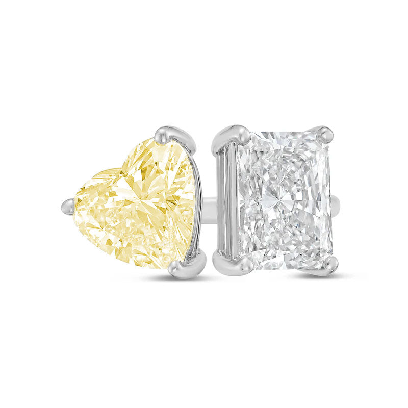 Lab-Grown Toi et Moi Ring with Yellow Heart and White Radiant Diamonds in 14K White Gold