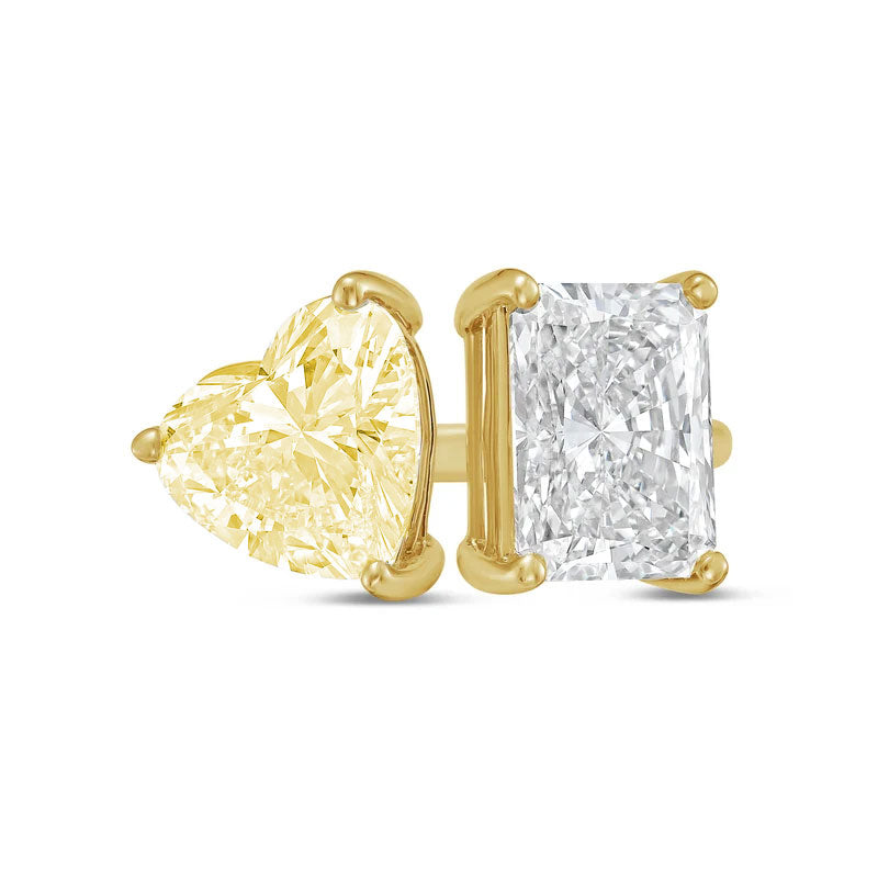 Lab-Grown Toi et Moi Ring with Yellow Heart and White Radiant Diamonds in 14K Yellow Gold