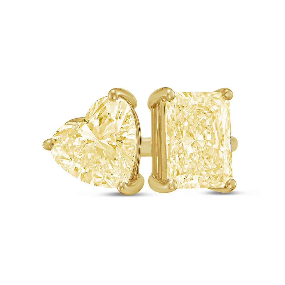 Lab-Grown Toi et Moi Ring with Yellow Heart and Yellow Radiant Diamonds in 14K Yellow Gold