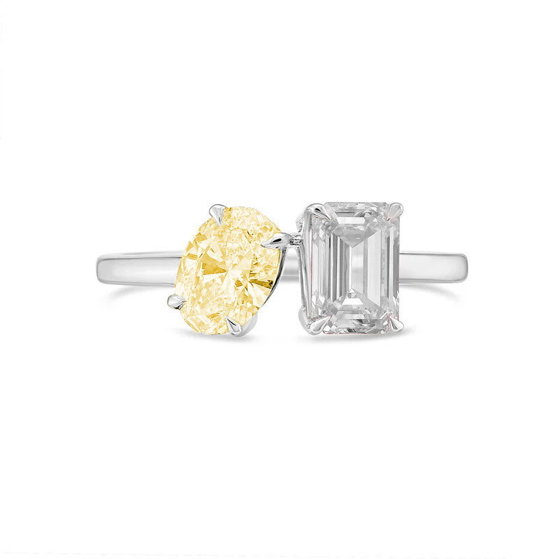 Lab-Grown Toi et Moi Ring with Yellow Oval and White Emerald Diamonds in 14K White Gold