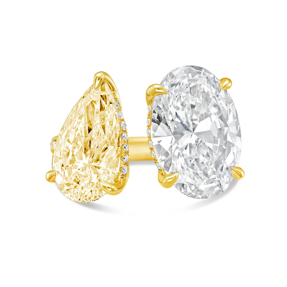 Lab-Grown Toi et Moi Ring with Yellow Pear and White Oval Diamonds in 14K Yellow Gold