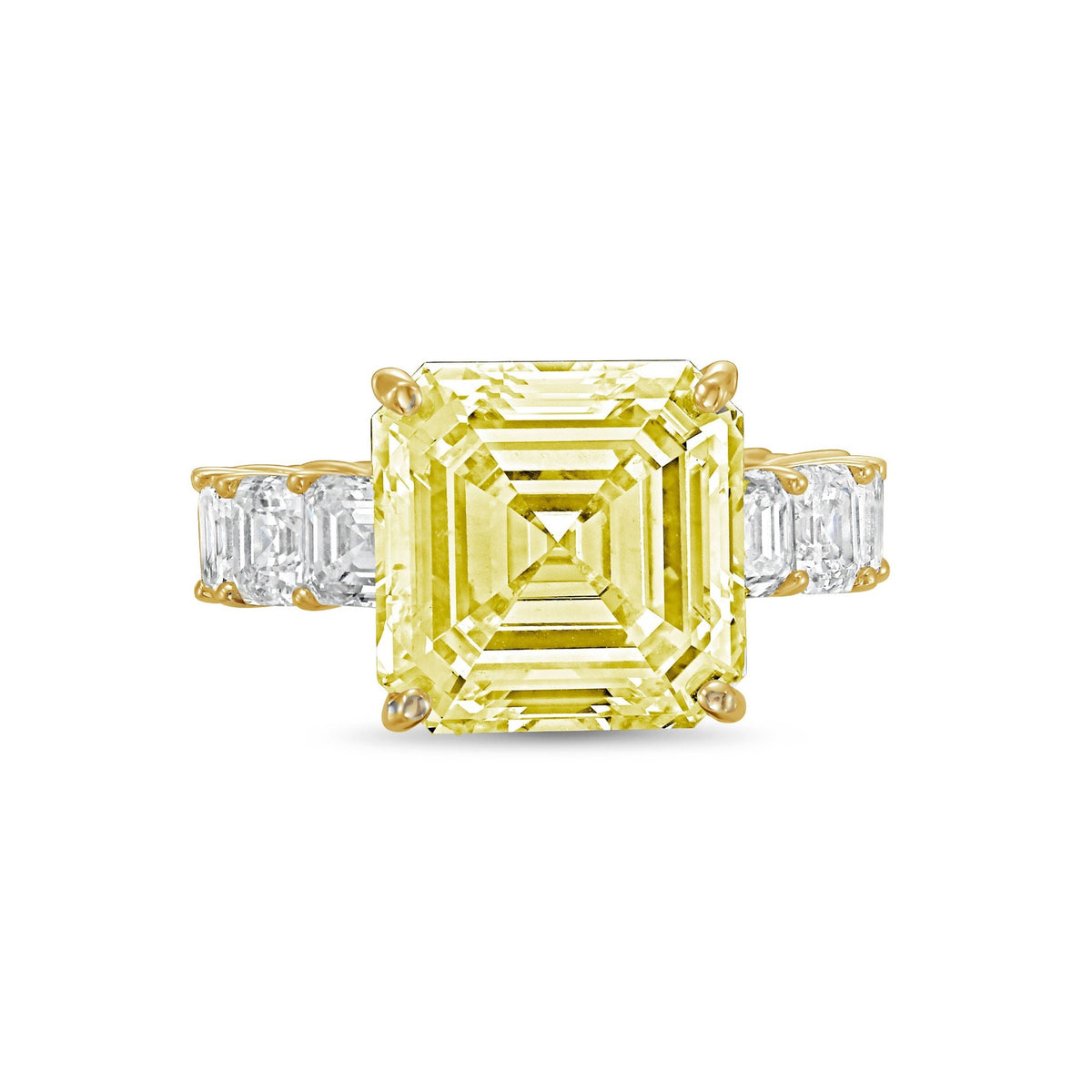 Lab-Grown Yellow Asscher Diamond Ring with Asscher Eternity Band in 14K Yellow Gold