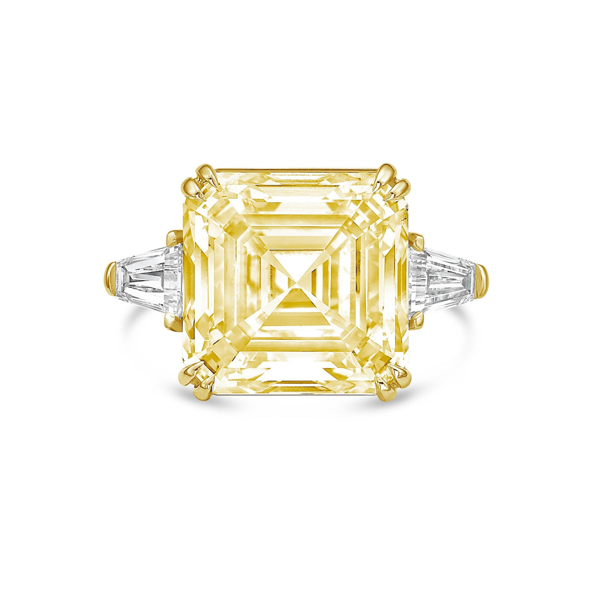 Lab-Grown Yellow Asscher Diamond Ring with Baguettes in 14K Yellow Gold