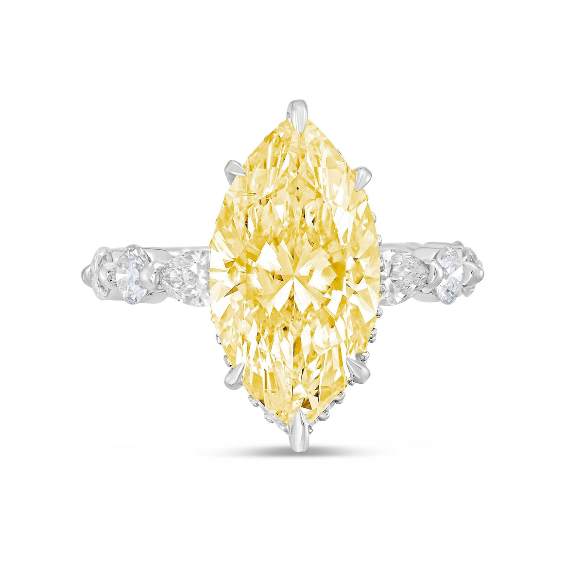 Lab-Grown Yellow Marquise Diamond Engagement Ring with Diamond Sides in 14K White Gold