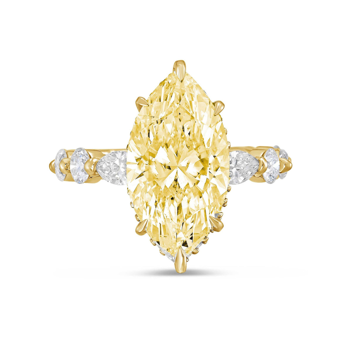 Lab-Grown Yellow Marquise Diamond Engagement Ring with Diamond Sides in 14K Yellow Gold