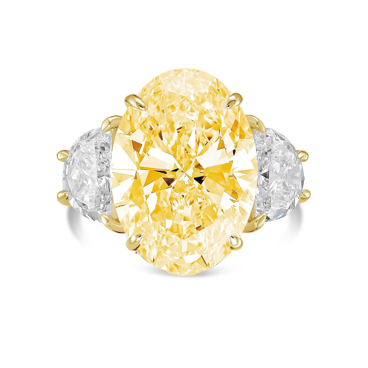 Lab-Grown Yellow Oval Diamond Ring with Half Moon Sides in 14K Yellow Gold
