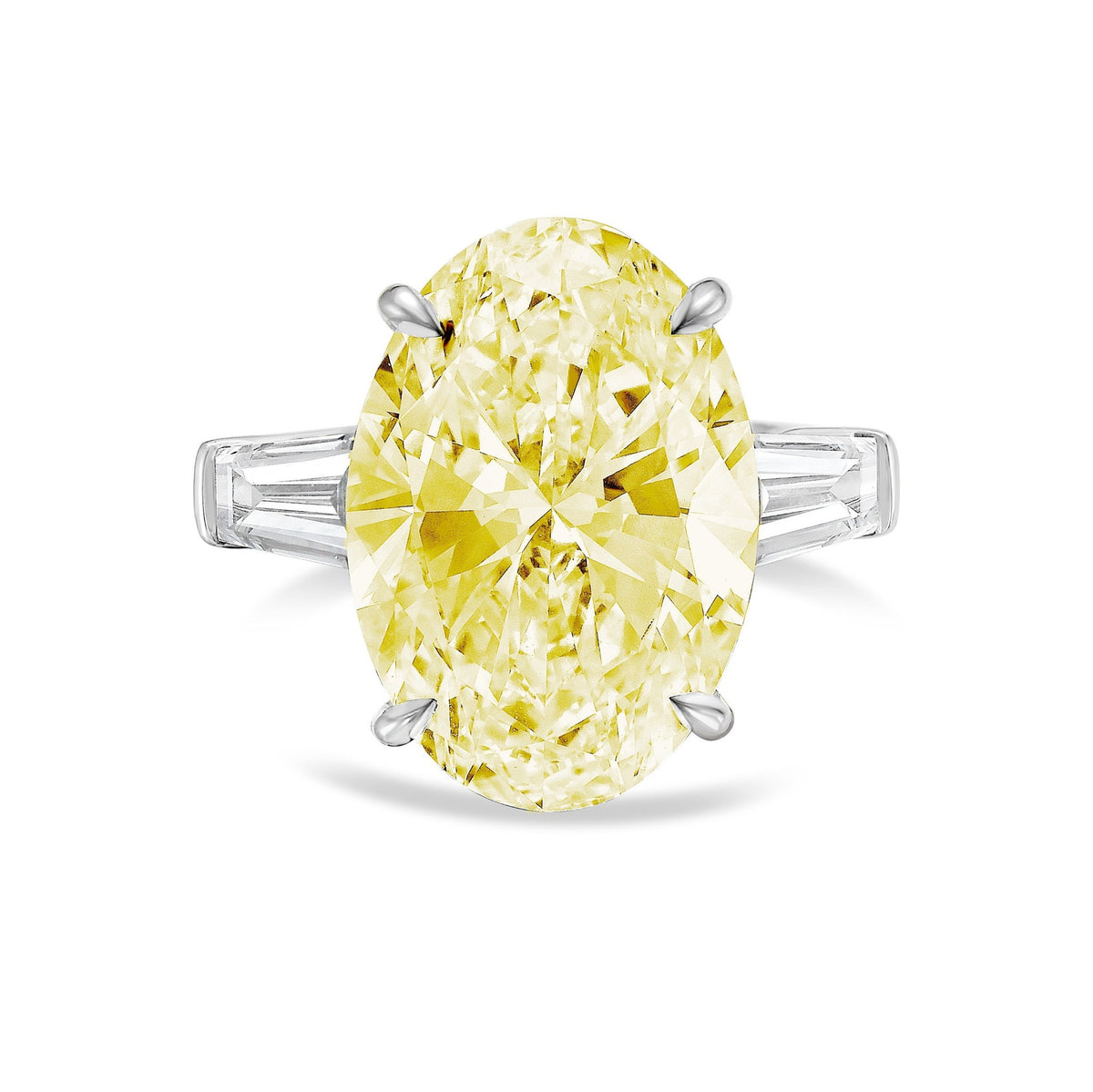 Lab-Grown Yellow Oval Diamond Ring with Tapered Baguettes in 14K White Gold