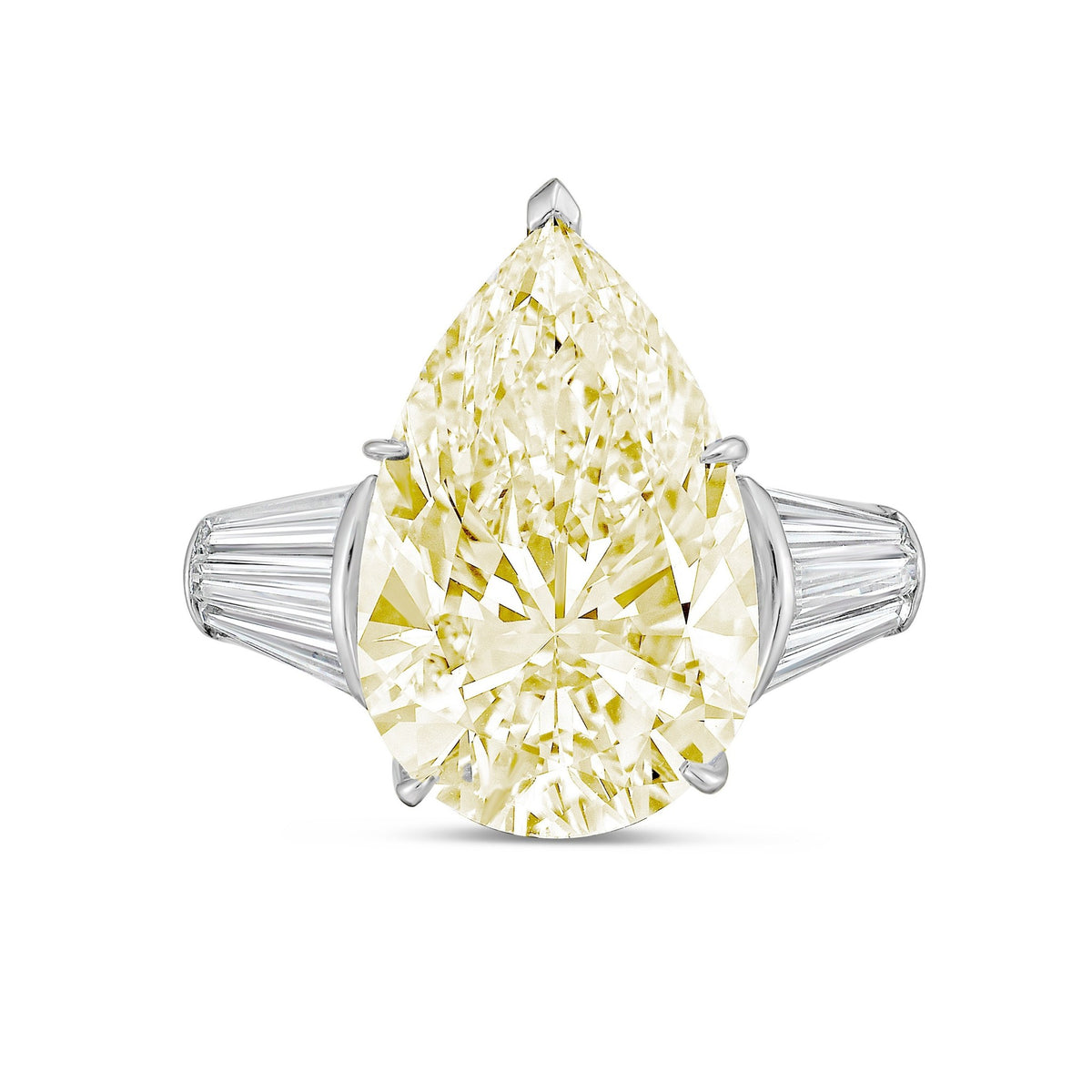 Lab-Grown Yellow Pear Diamond Ring with Two Baguettes in 14K White Gold