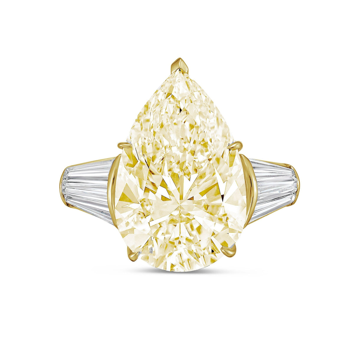 Lab-Grown Yellow Pear Diamond Ring with Two Baguettes in 14K Yellow Gold