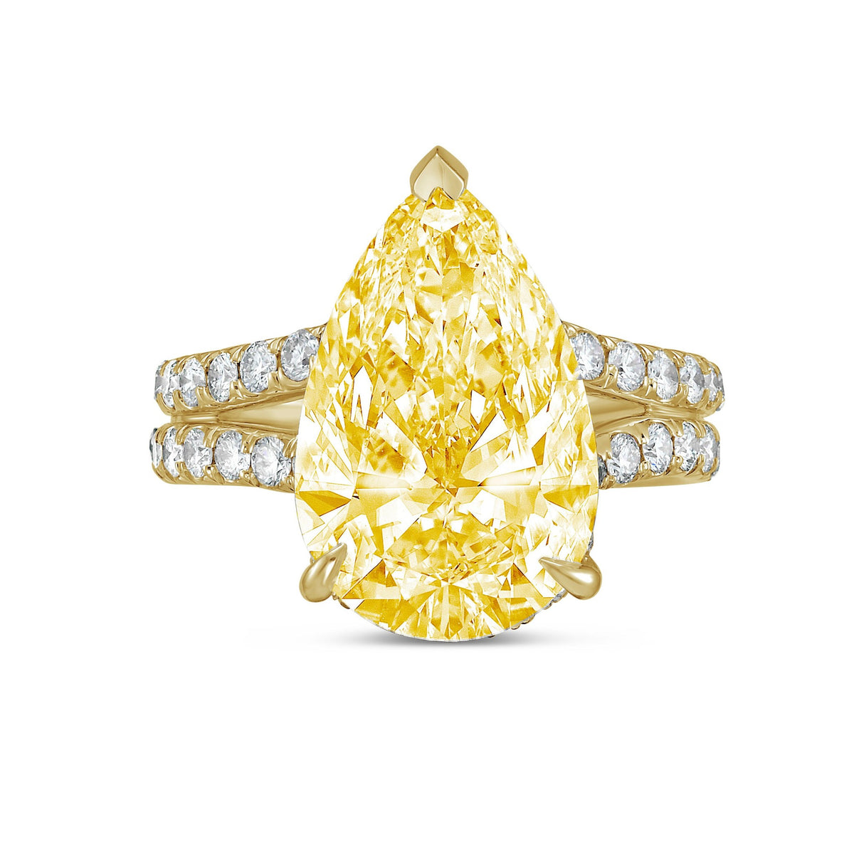 Lab-Grown Yellow Pear Diamond Split Shank Engagement Ring in 14K Yellow Gold