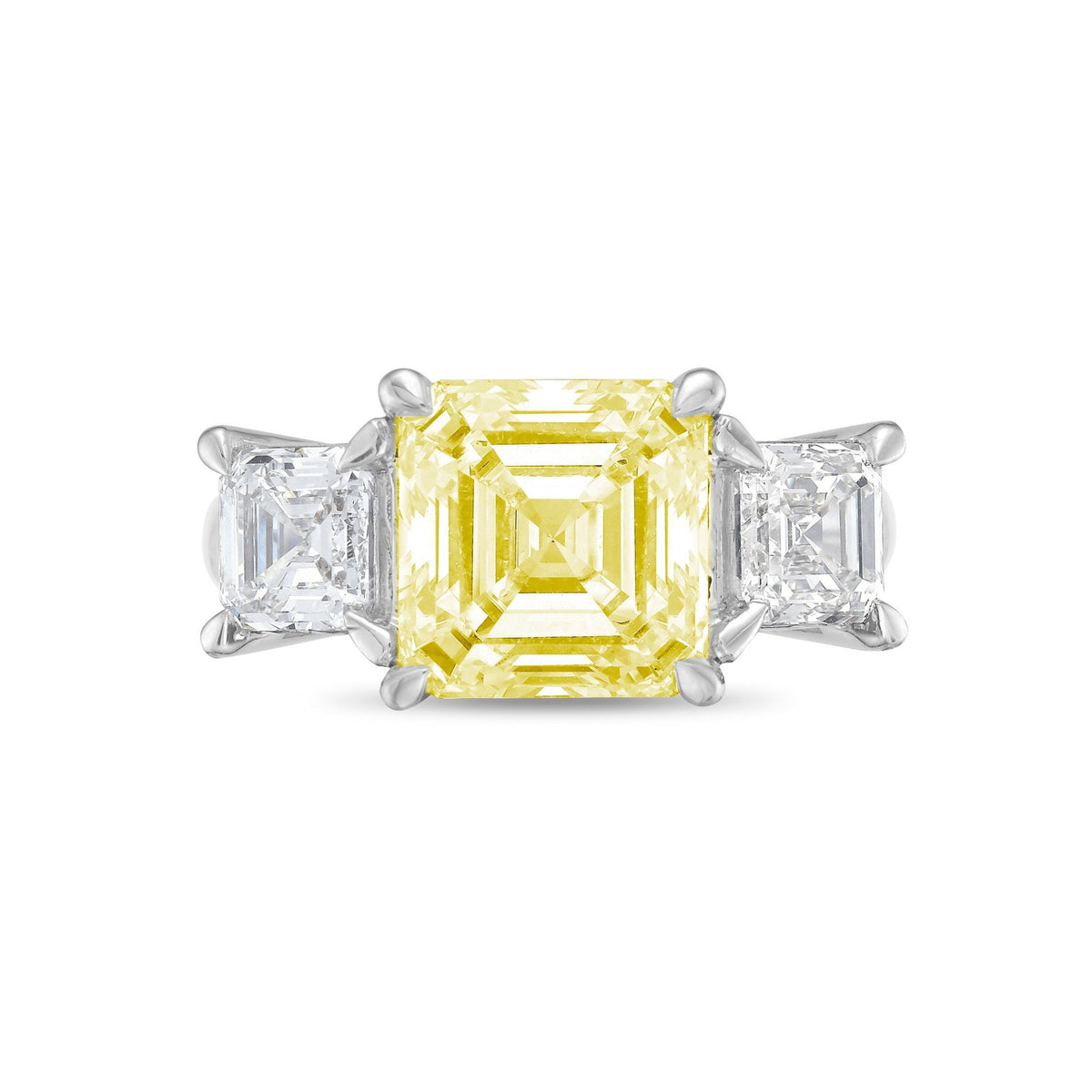 Lab-Grown Yellow Three-Stone Asscher Diamond Engagement Ring in 14K White Gold