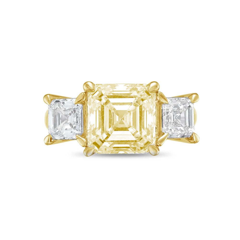 Lab-Grown Yellow Three-Stone Asscher Diamond Engagement Ring in 14K Yellow Gold
