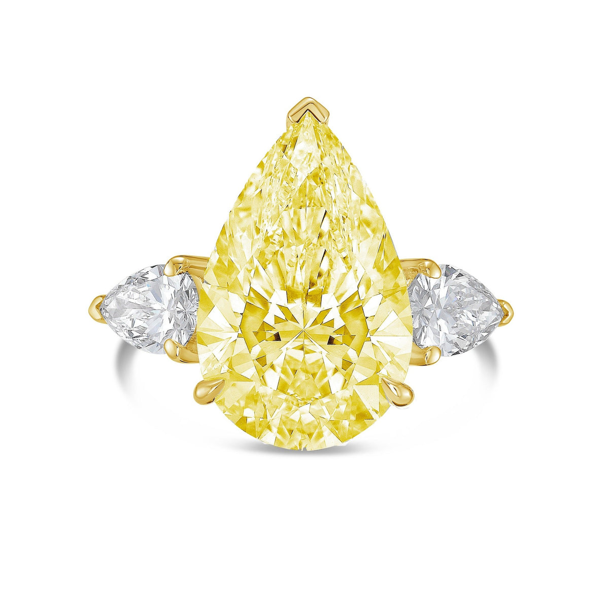 Lab-Grown Yellow Three-Stone Pear Diamond Engagement Ring in 14K Yellow Gold