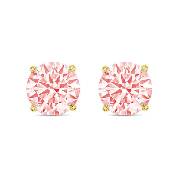 Lab-Grown Pink Round Diamond Stud Earrings, 4-Prong, 14K Gold