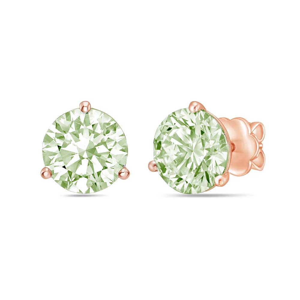 Lab-Grown Green Round Diamond Martini Stud Earrings, 3-Prong, 14K Gold