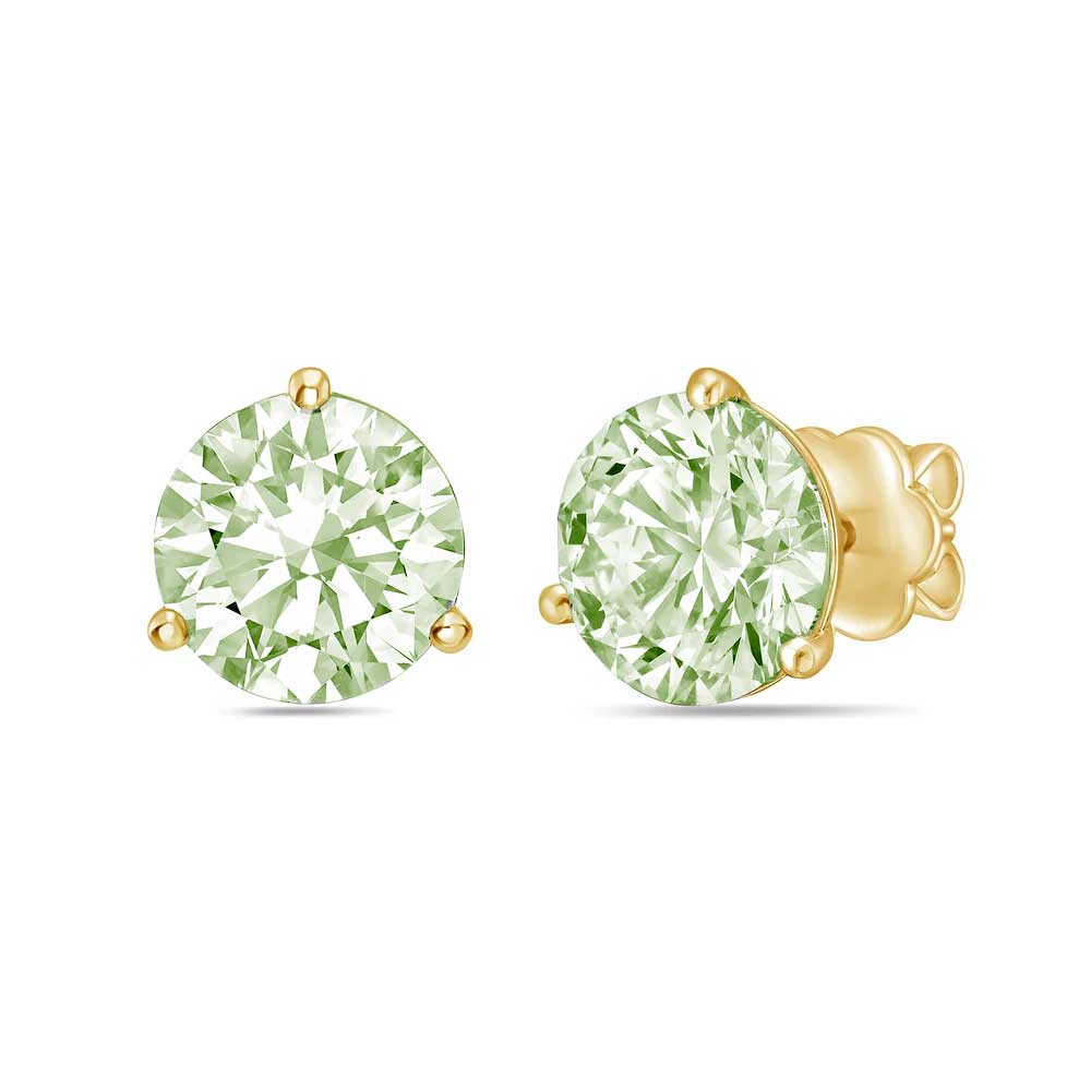Lab-Grown Green Round Diamond Martini Stud Earrings, 3-Prong, 14K Gold