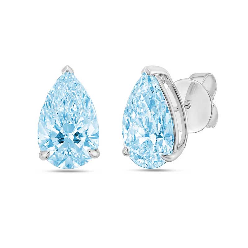 Lab-Grown Blue Pear Diamond Stud Earrings, 14K Gold